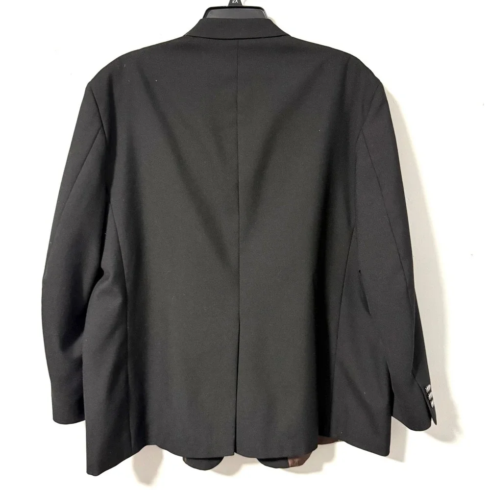 Stafford‎ Mens 52R Black Blazer Worsted Wool Blend Jacket Silver Two-Button